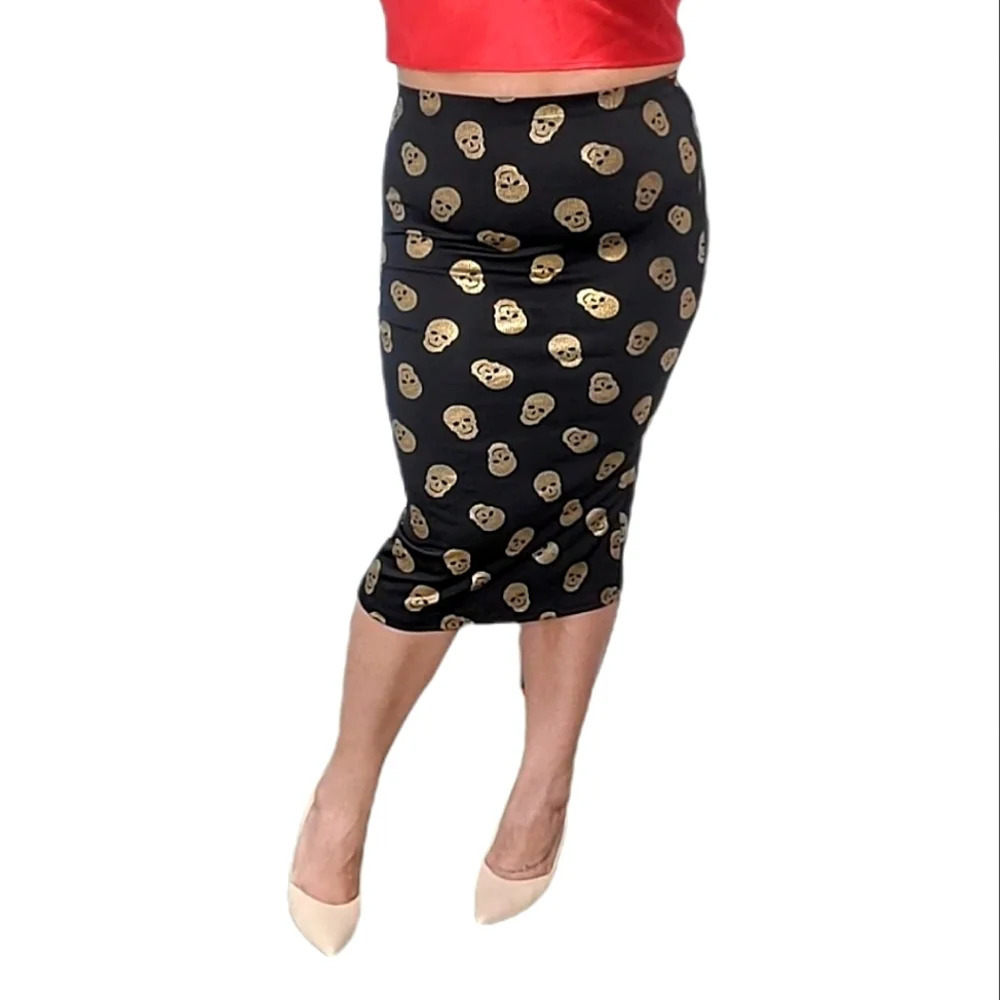 Pencil Skull Skirt Gold Black Sz XL